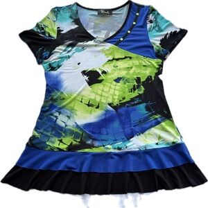 Bali Multicolor Abstract Black Blue Green Blouse